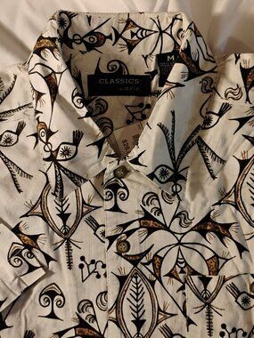 Classics by Axis | Black & Gold Tribal Fish Print Hawaiian Shirt | Medium | NWT